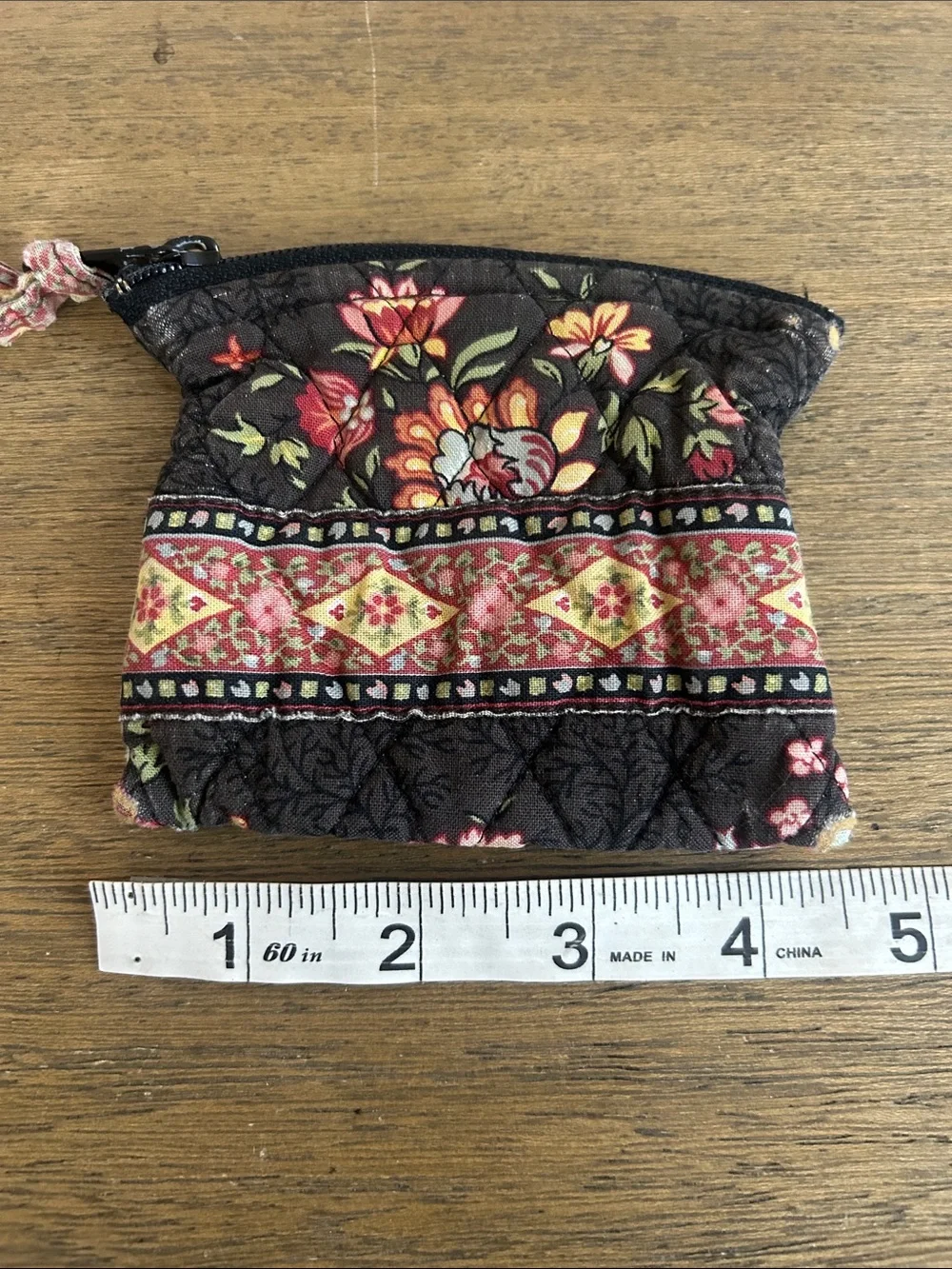 Vera Bradley Vintage Retired 1990 Floral Chocolat Pattern Quilted Coin Pouch.
